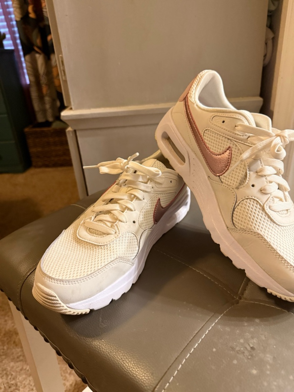 Nike Women’s Cream Sneakers with Rose Metallic Swoosh